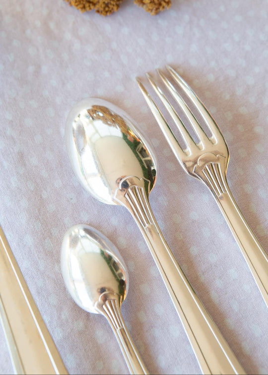 Antigua CUBERTERÍA francesa art decó PARA 12 metal argenté c. 1930/40s (37 PIEZAS)