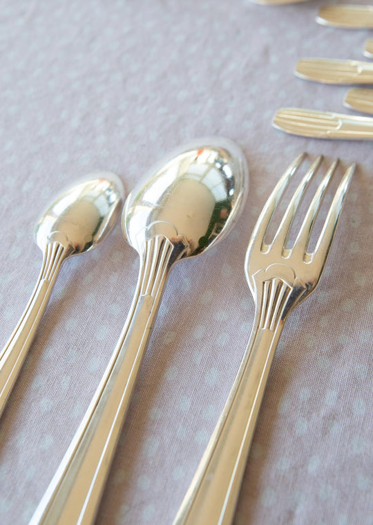 Antigua CUBERTERÍA francesa art decó PARA 12 metal argenté c. 1930/40s (37 PIEZAS)