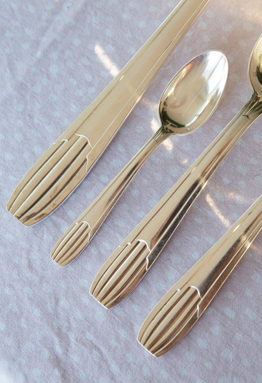 Antigua CUBERTERÍA francesa art decó PARA 12 metal argenté c. 1930/40s (37 PIEZAS)