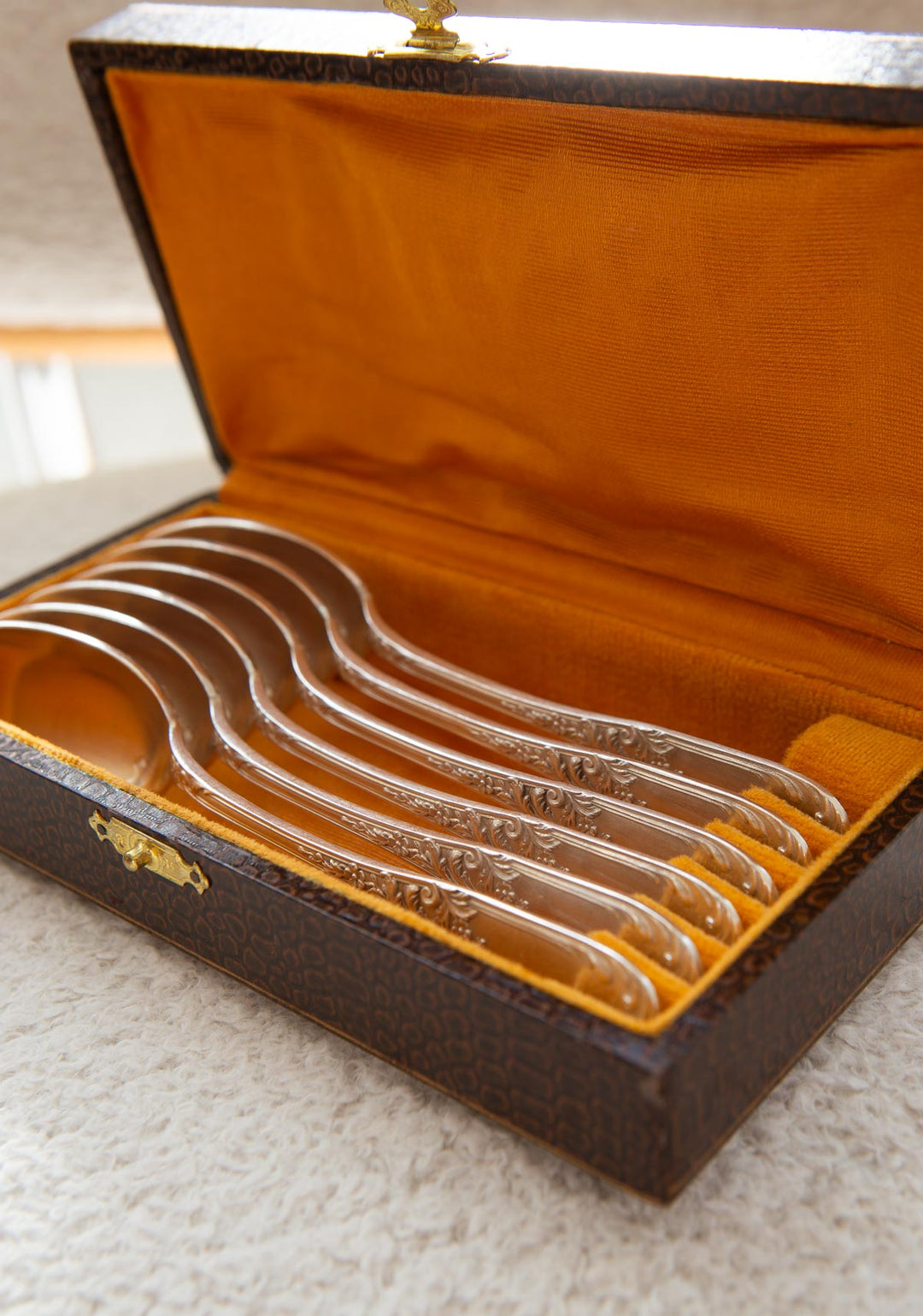 Estuche 6 cucharillas Ravinet d'Enfert LOUIS XV metal baño plata c. 1930s