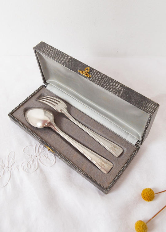 Juego de cubiertos "égoïste" ERCUIS Art decó iniciales J.H. (2 PIEZAS)