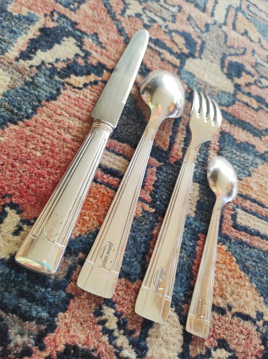 Juego de cubiertos "égoïste" Ravinet D'Enfert Art decó iniciales L.C. (4 PIEZAS)