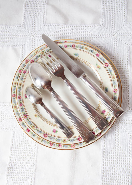 Juego de cubiertos "égoïste" Ravinet D'Enfert Art decó iniciales L.C. (4 PIEZAS)