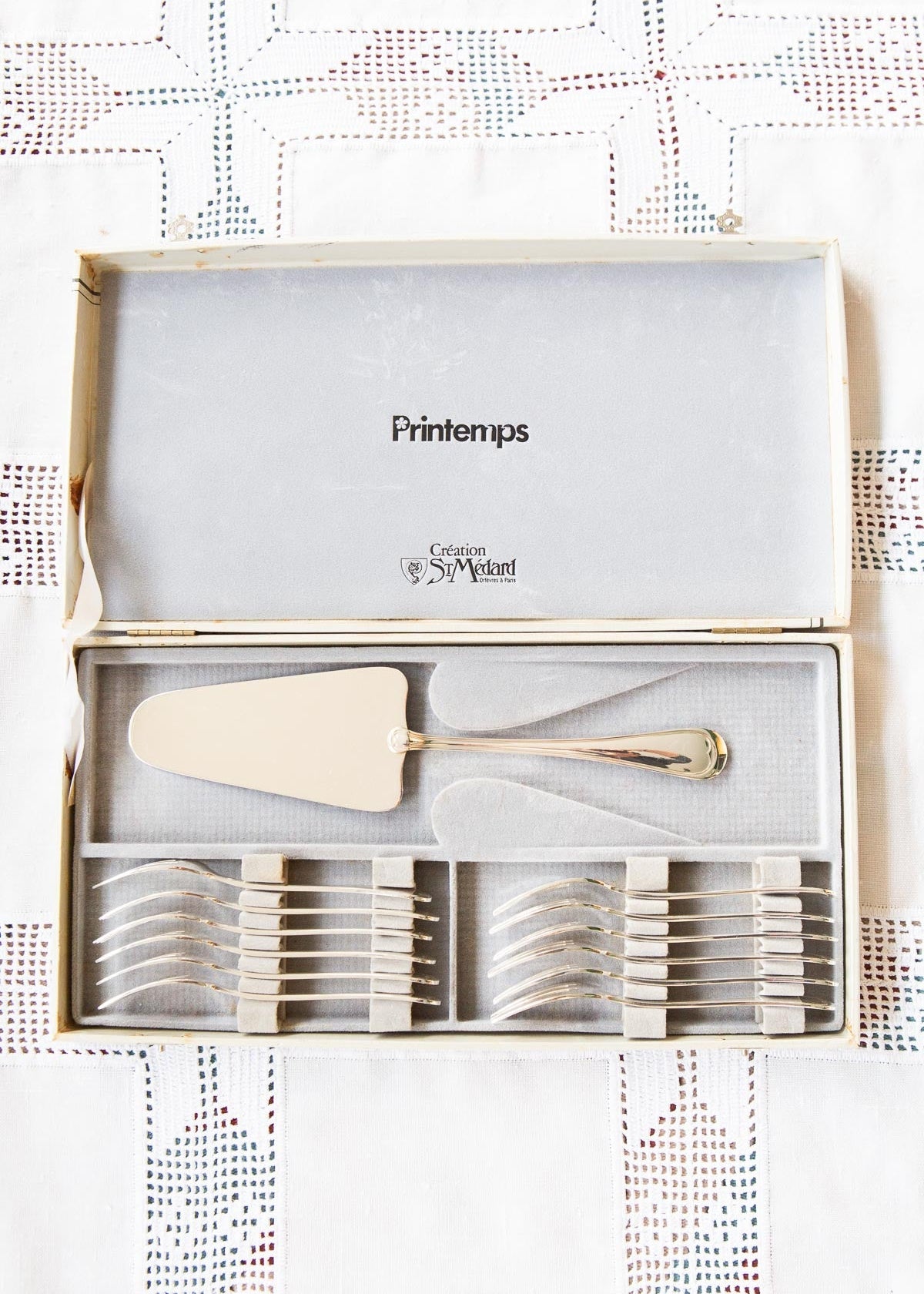 juego postre cubiertos franceses metal argente bano plata saint medard