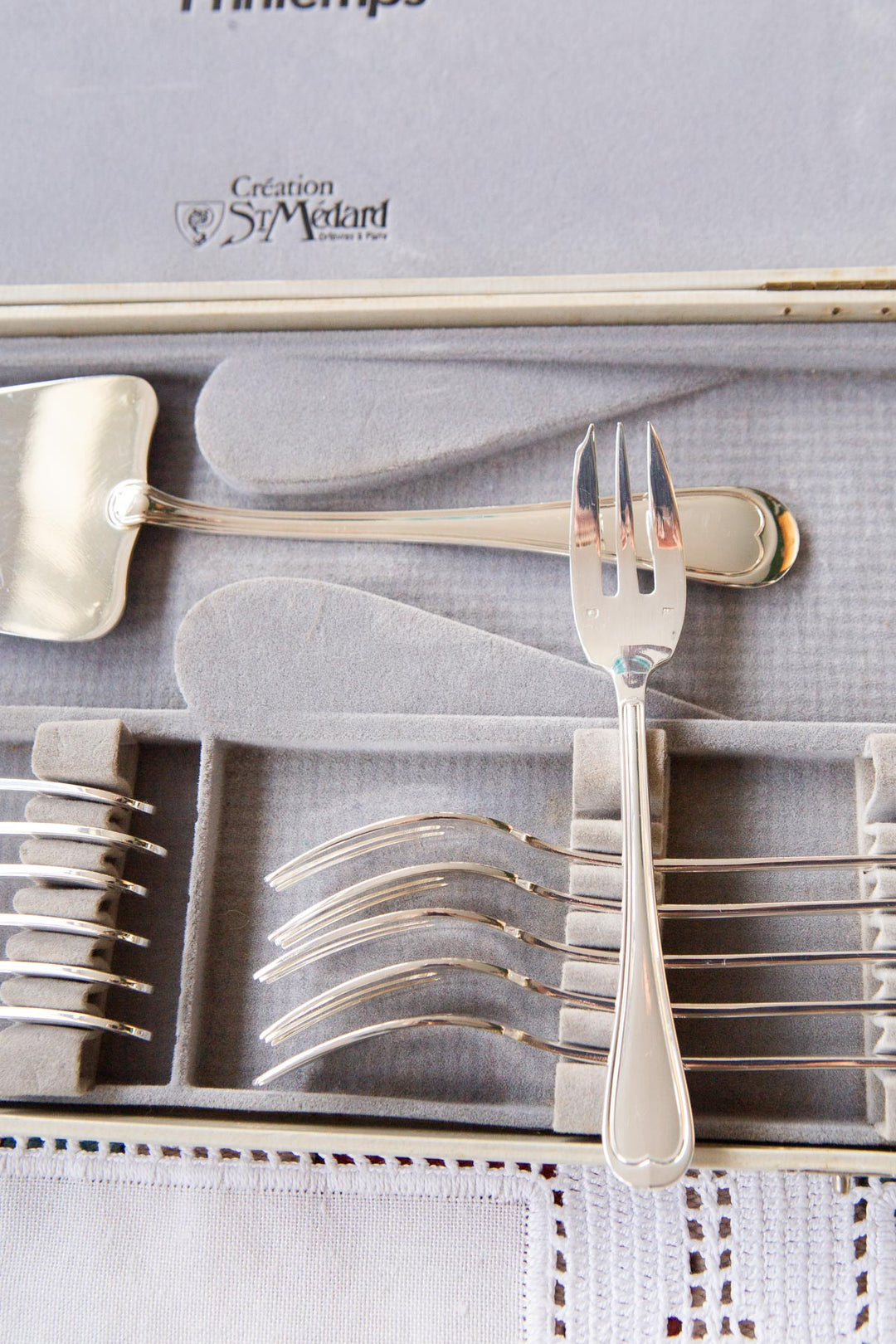 juego postre cubiertos franceses metal argente bano plata saint 