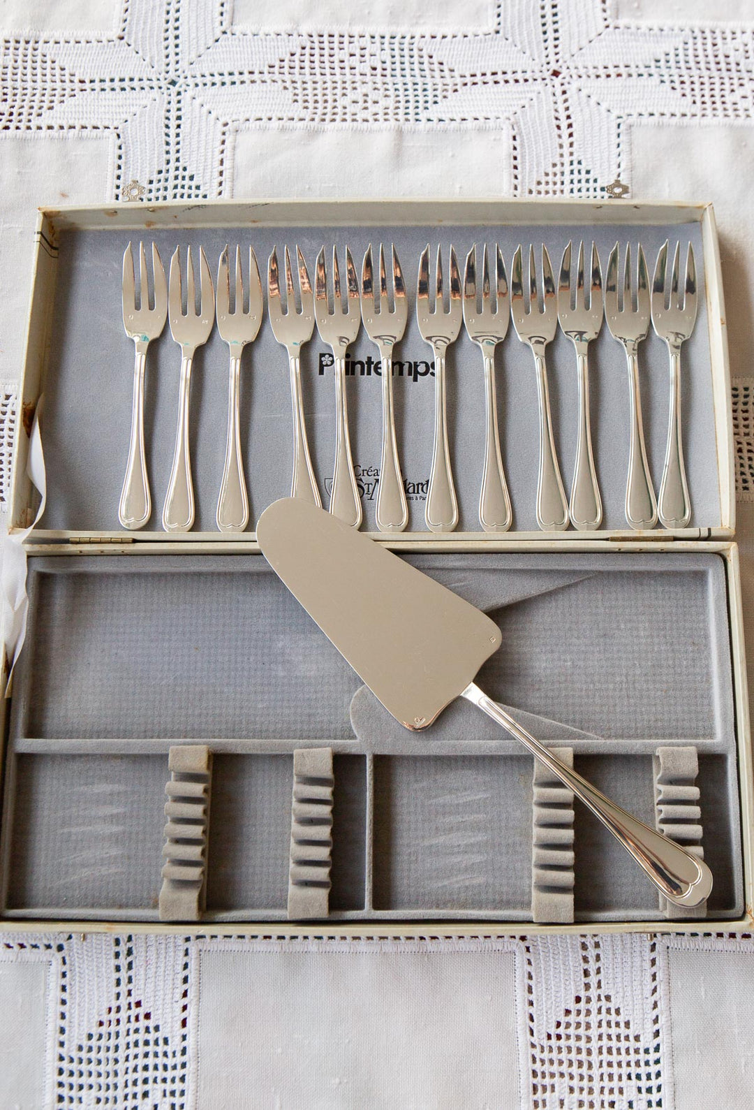 juego postre cubiertos franceses metal argente bano plata saint 