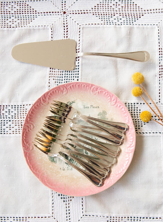 juego postre cubiertos franceses metal argente bano plata saint 