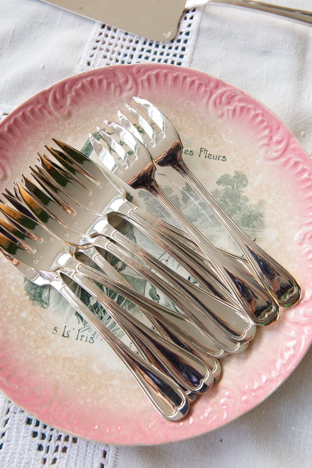 juego postre cubiertos franceses metal argente bano plata saint 