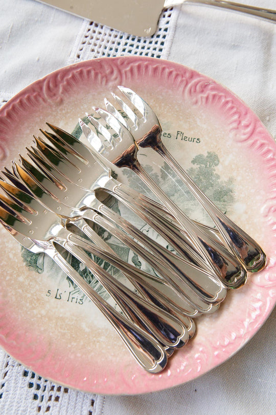 juego postre cubiertos franceses metal argente bano plata saint 