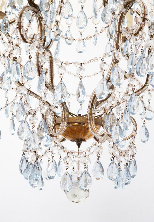 Chandelier italiano cascada metal dorado con cristales azules c. 1960 (42 cm)