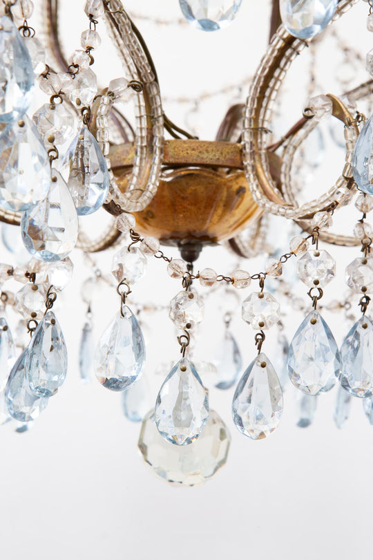 Chandelier italiano cascada metal dorado con cristales azules c. 1960 (42 cm)