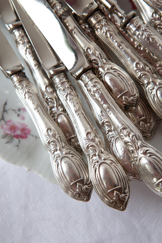 juego cubiertos postre mangos plata y acero