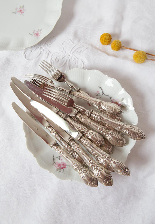 Juego de cubiertos POSTRE PARA 6 Solingen mangos forrados plata (12 UNIDADES)