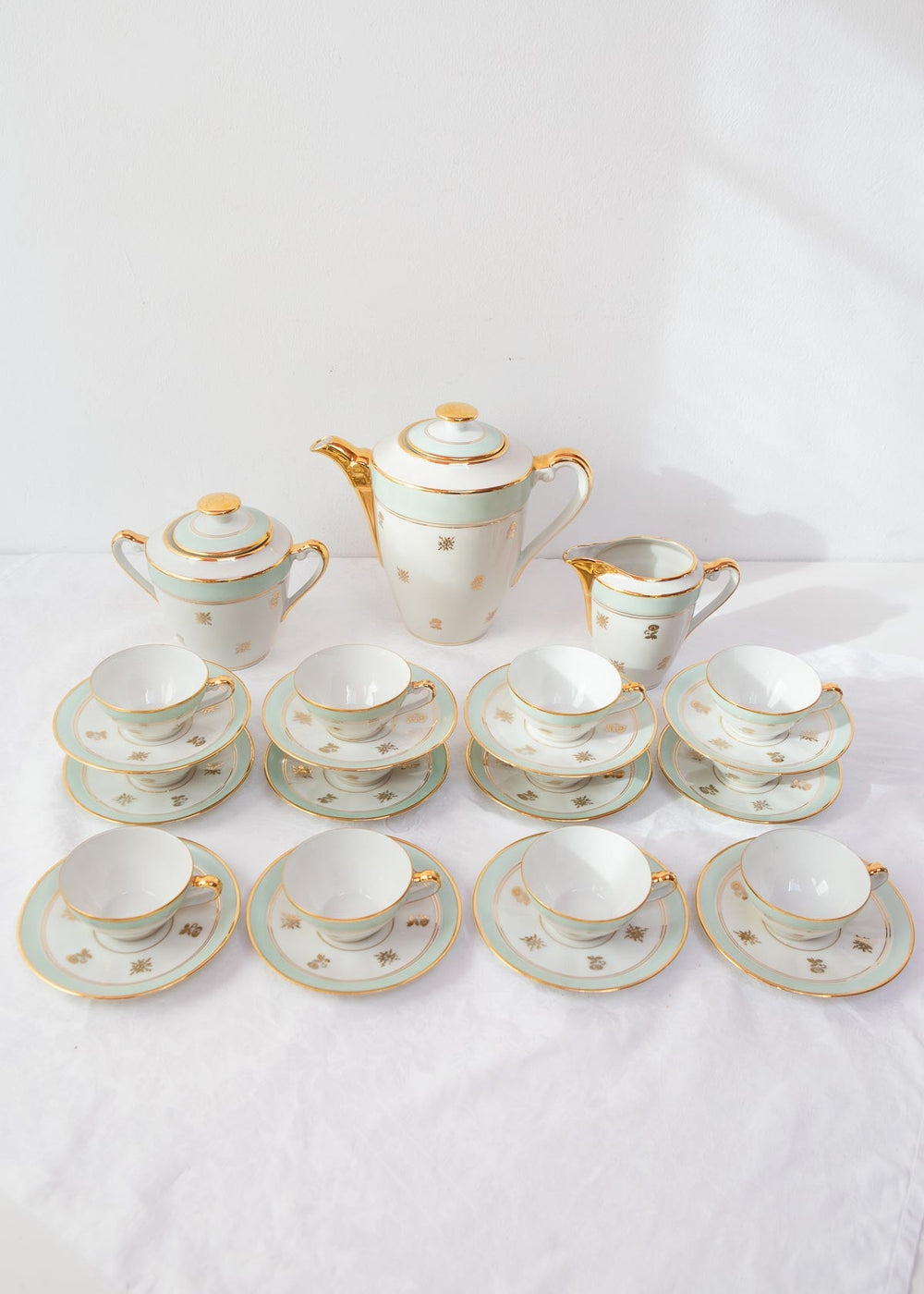 juego te cafe limoges verde y dorado