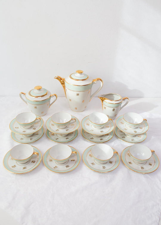 juego te cafe limoges verde y dorado