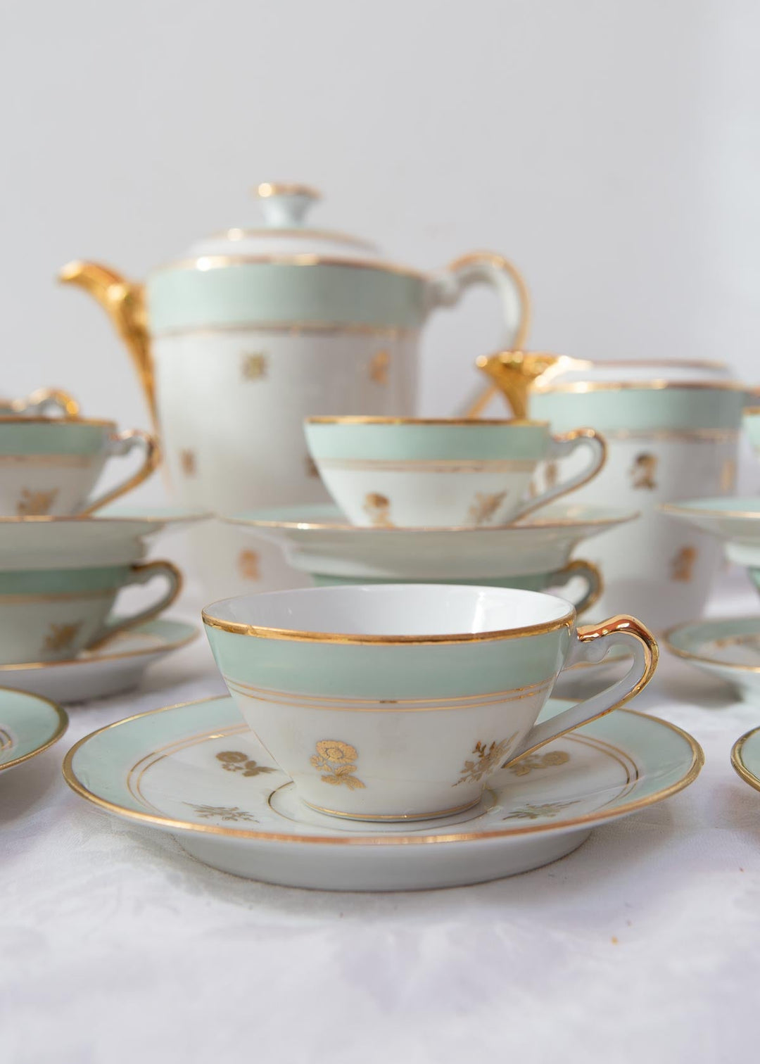 juego te cafe limoges verde y dorado