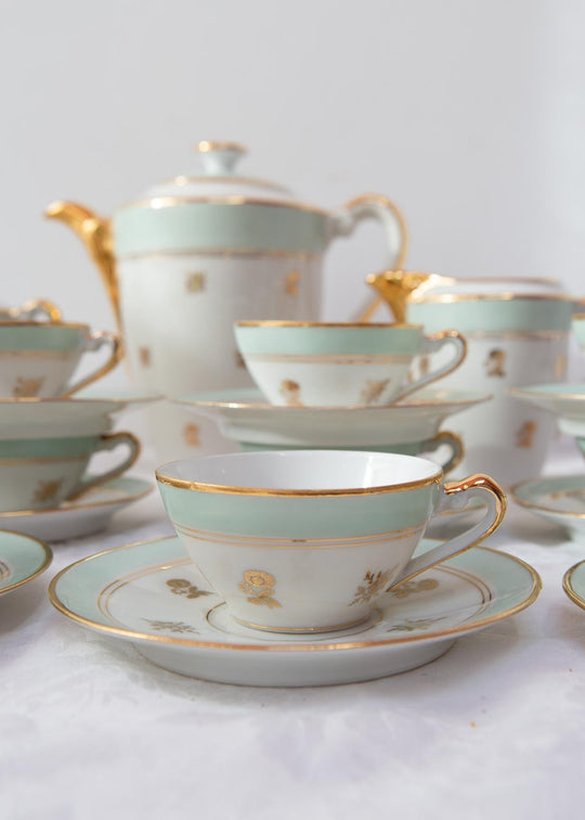 juego te cafe limoges verde y dorado