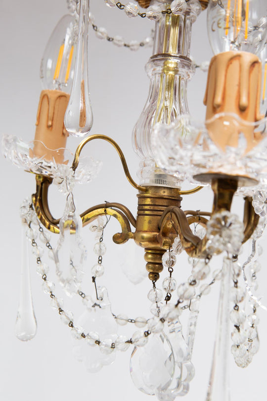 Pequeño chandelier francés bronce y cristales (27 cm)