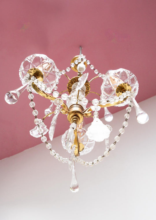 Pequeño chandelier francés bronce y cristales (27 cm)