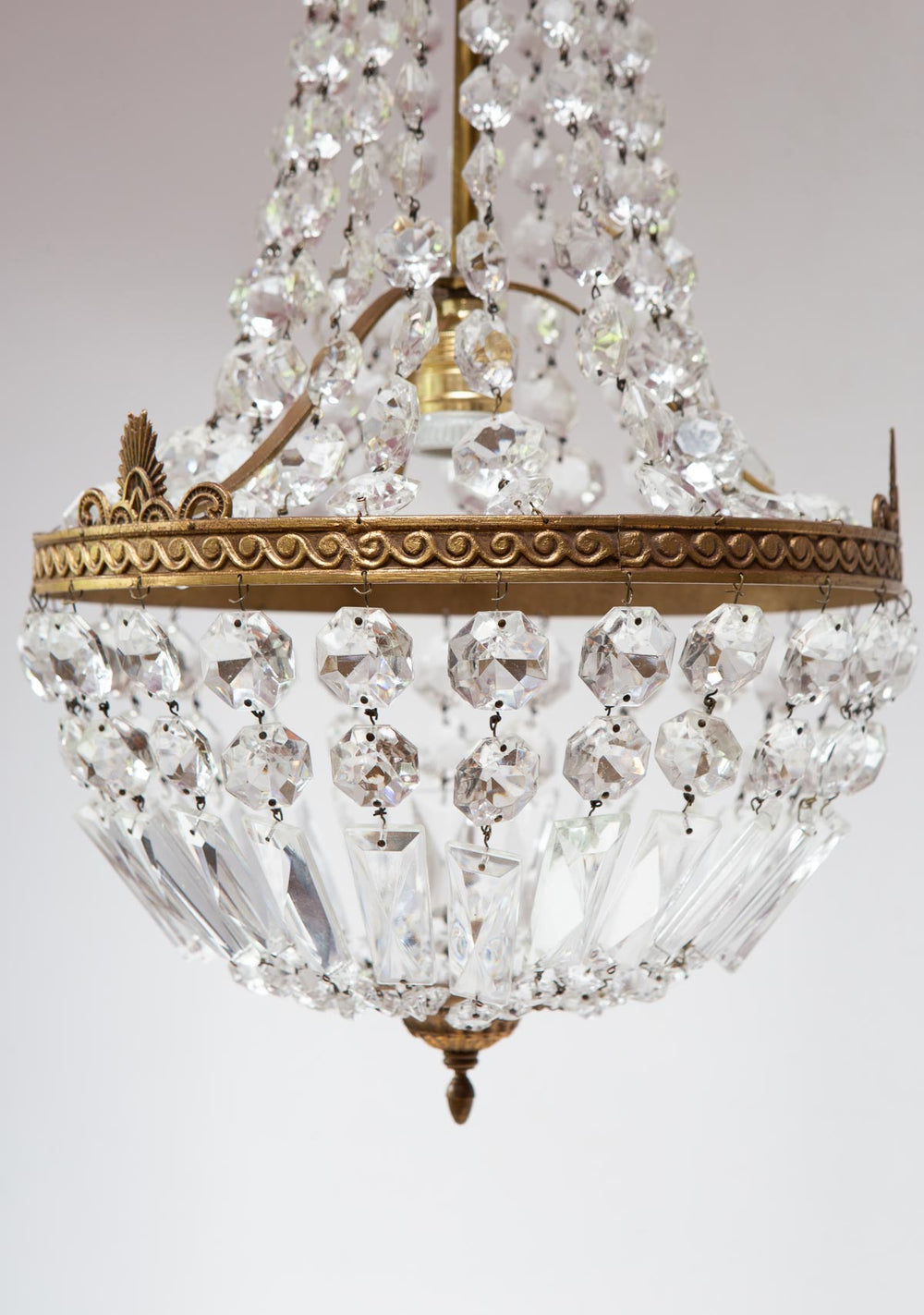 Antiguo chandelier "montgolfier" francés bronce y cristales (30 cm)