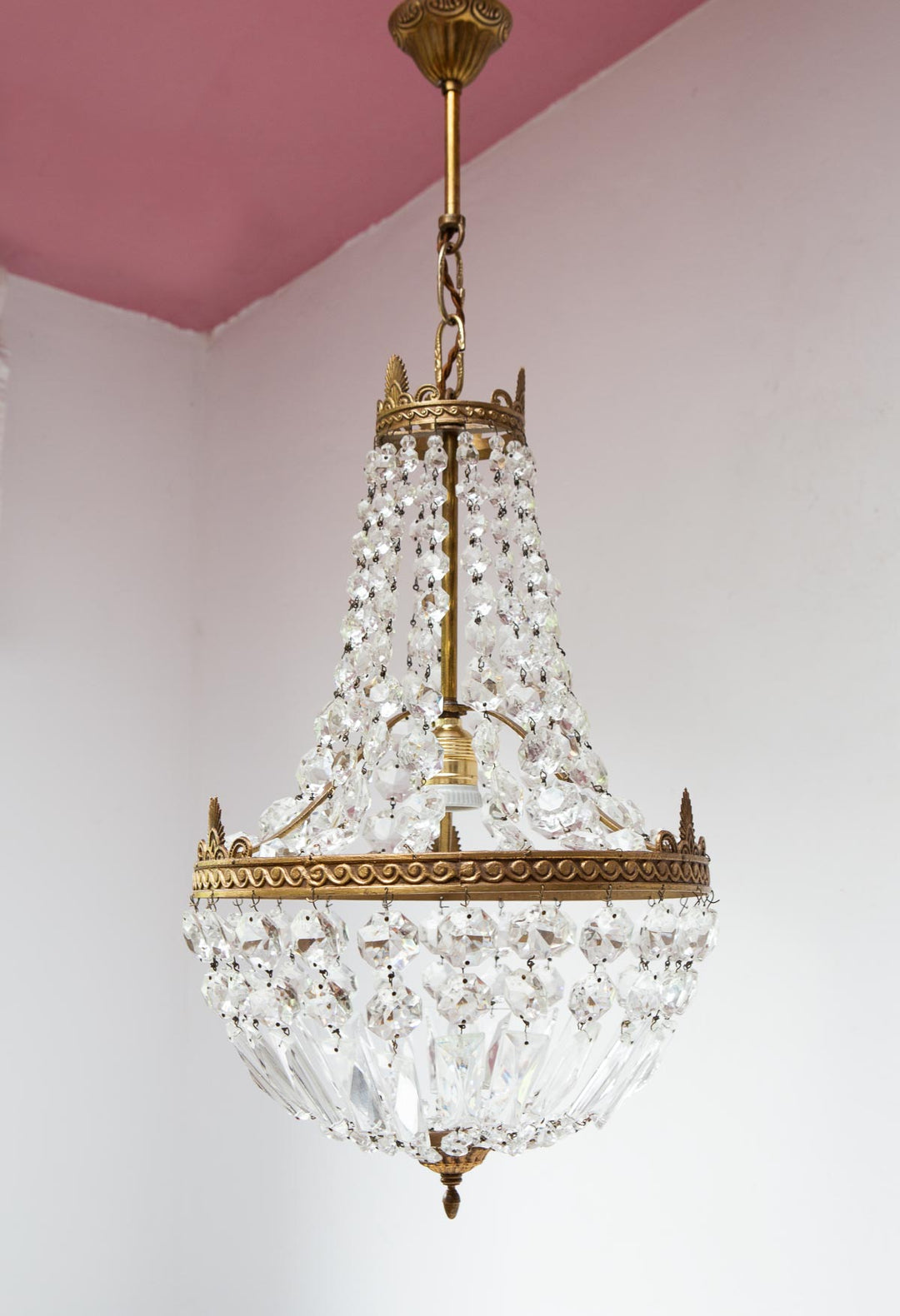 Antiguo chandelier "montgolfier" francés bronce y cristales (30 cm)