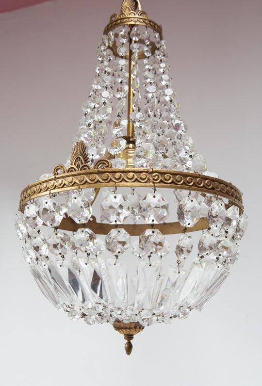 Antiguo chandelier "montgolfier" francés bronce y cristales (30 cm)