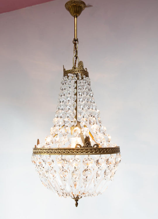 Antiguo chandelier "montgolfier" francés bronce y cristales (30 cm)