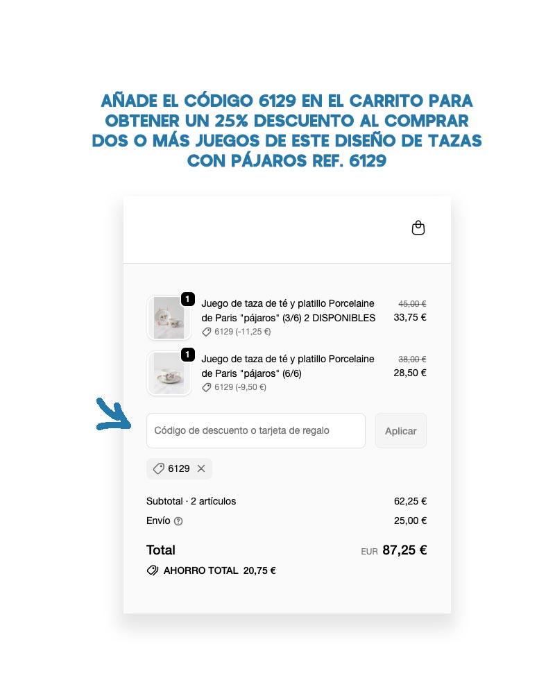 Juego de taza de té y platillo Porcelaine de Paris "pájaros" (1/6)