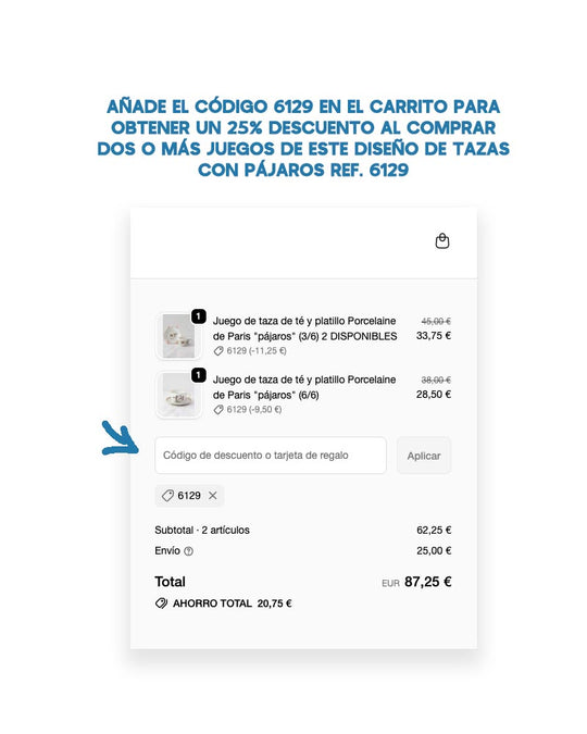 Juego de taza de té y platillo Porcelaine de Paris "pájaros" (1/6)