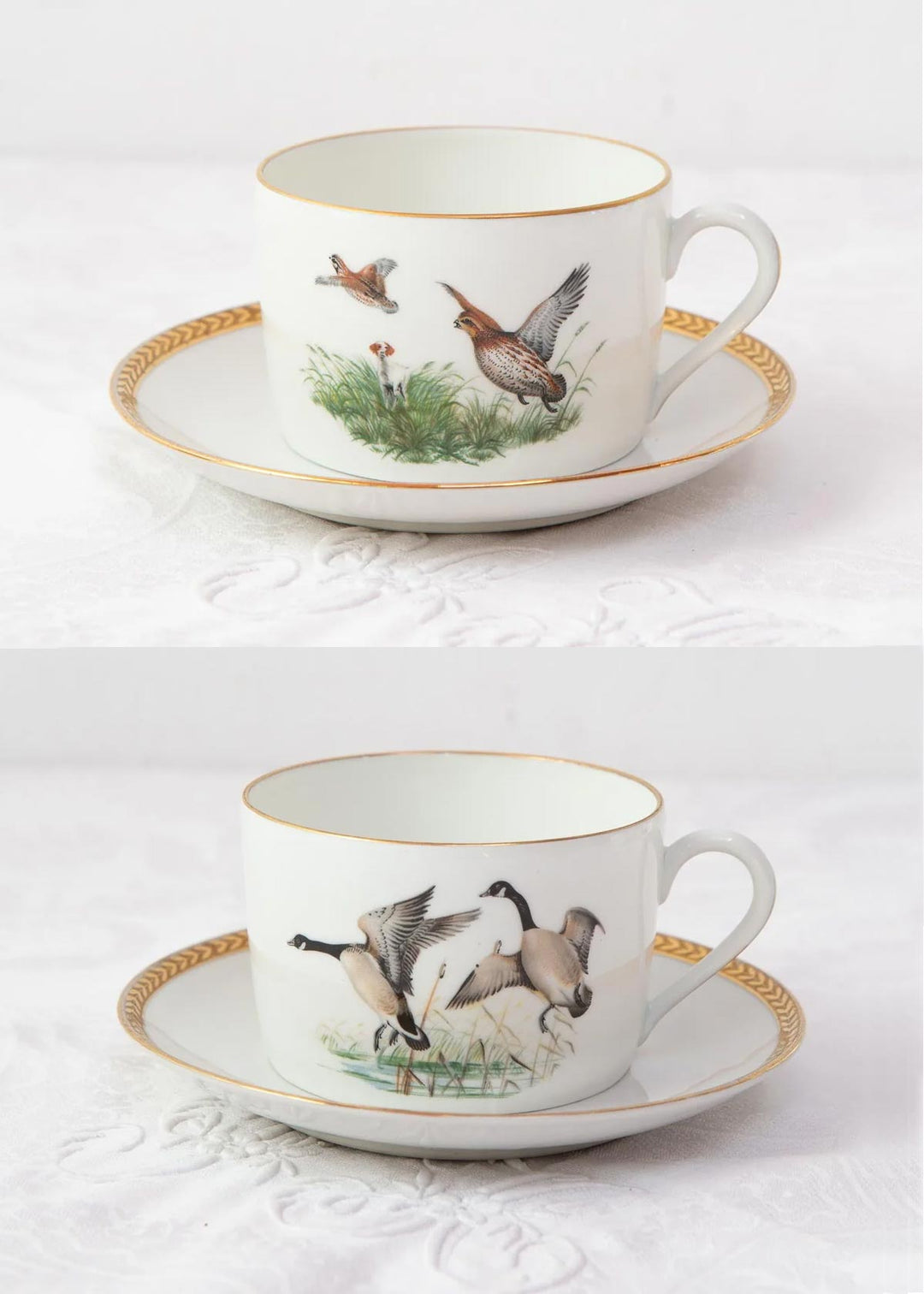 Juego de 2 tazas de té y platillos Porcelaine de Paris "pájaros" (1/6)