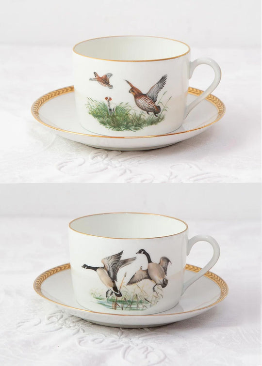 Juego de 2 tazas de té y platillos Porcelaine de Paris "pájaros" (1/6)