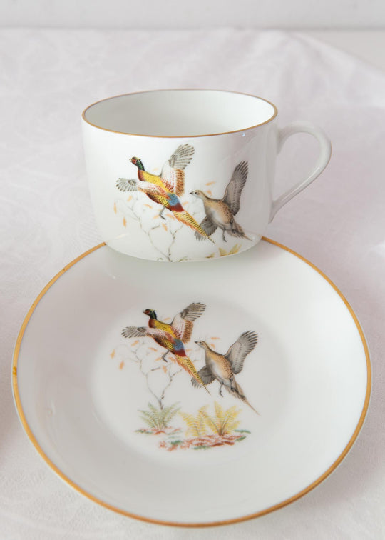 Juego de taza de té y platillo Porcelaine de Paris "pájaros" (2/6). 2 DISPONIBLES