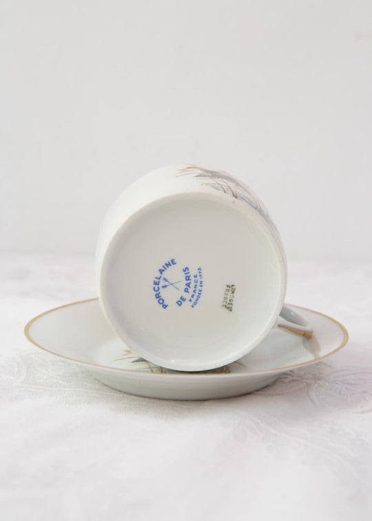 Juego de taza de té y platillo Porcelaine de Paris "pájaros" (2/6). 2 DISPONIBLES