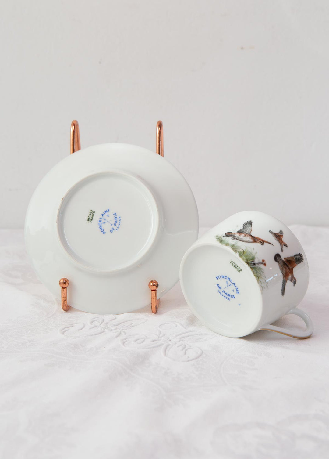 Juego de taza de té y platillo Porcelaine de Paris "pájaros" (4/6)