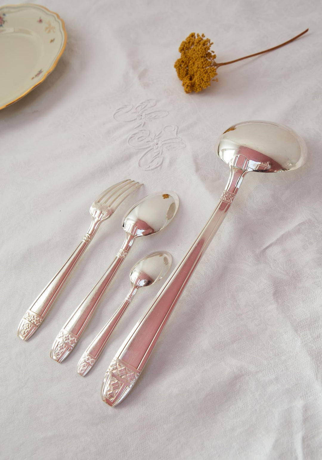 Antigua CUBERTERÍA PARA 12 francesa estilo ART DECÓ "metal argente" (37 PIEZAS)