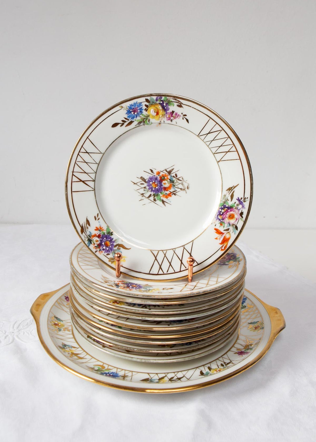 juego postre limoges pintado a mano flores