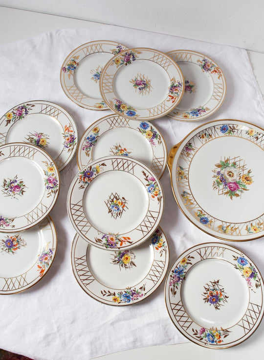 juego postre limoges pintado a mano flores