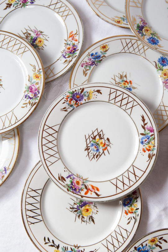 juego postre limoges pintado a mano flores