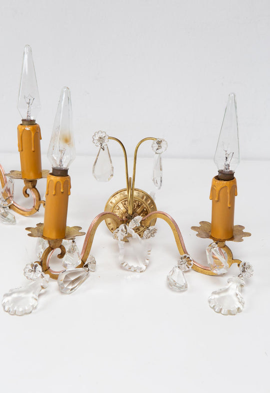 Pareja apliques franceses bronce y cristales c. 1950s