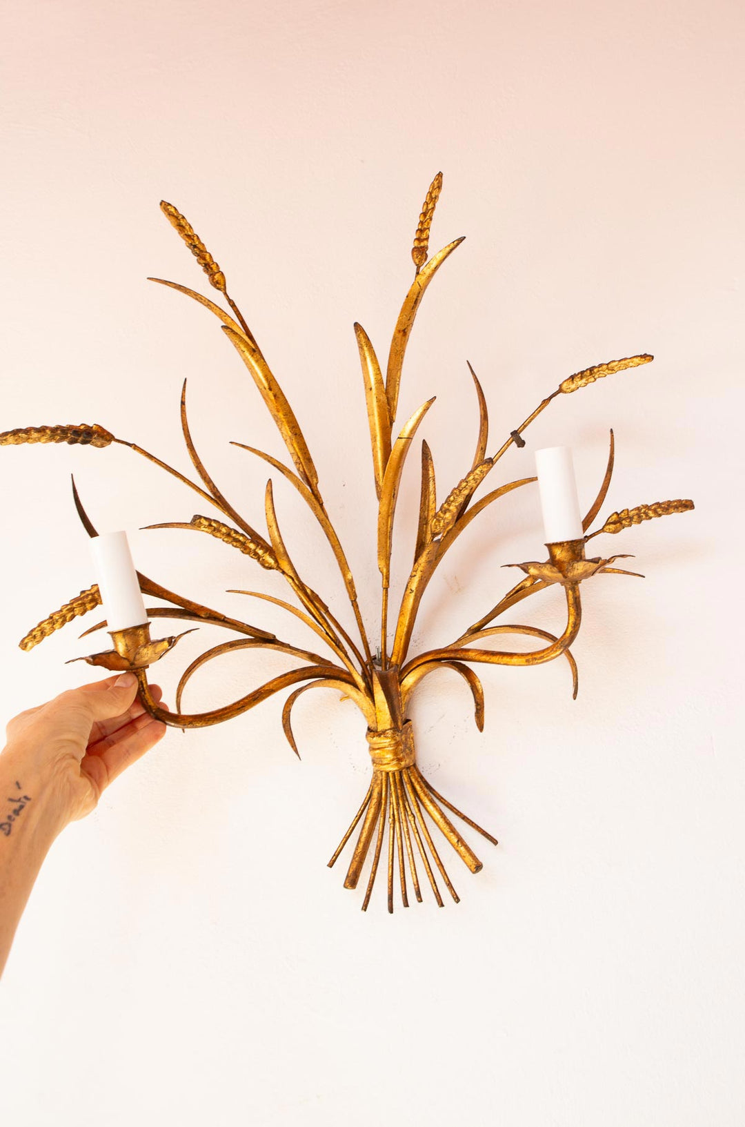 Pareja apliques italianos Banci metal dorado hojas y espigas c. 1960/70 (56*50 cm)