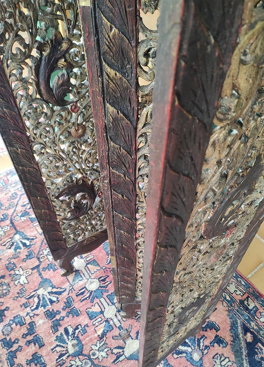 Gran biombo oriental madera policromada 4 hojas c. 1930 (179*140 cm)