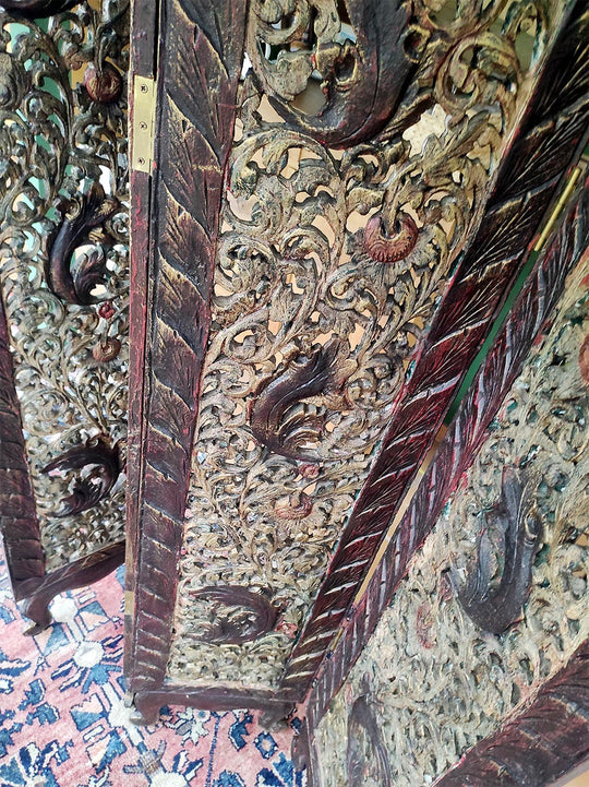 Gran biombo oriental madera policromada 4 hojas c. 1930 (179*140 cm)