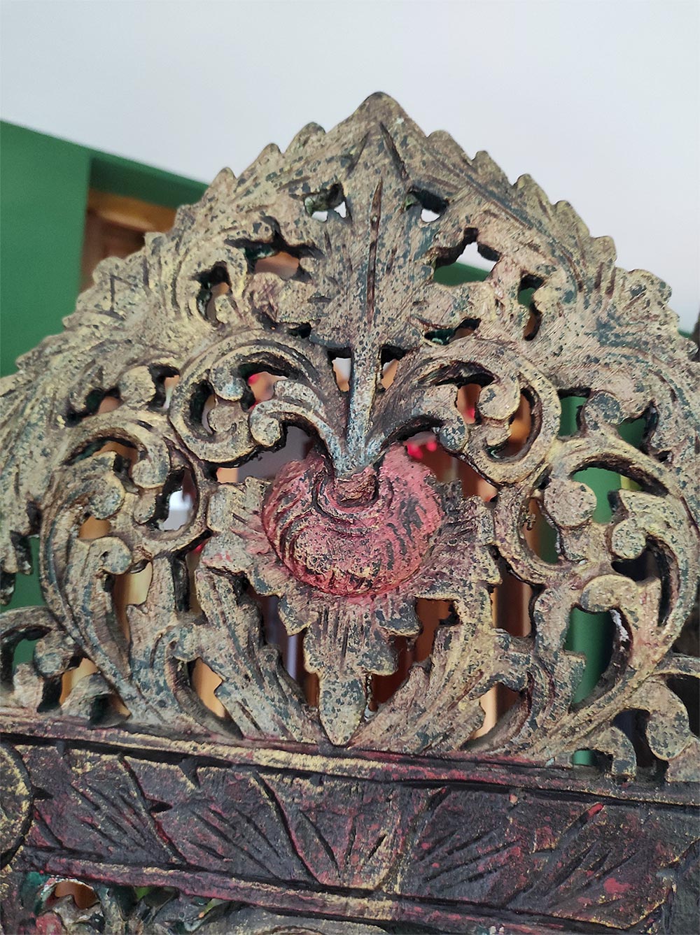 Gran biombo oriental madera policromada 4 hojas c. 1930 (179*140 cm)