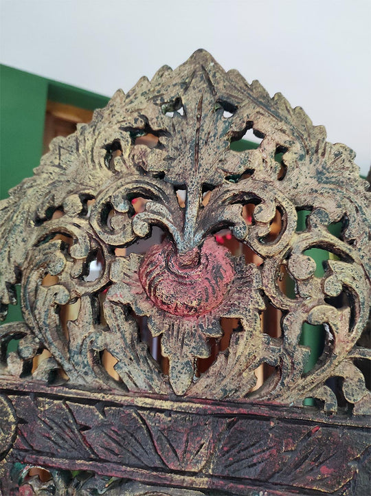 Gran biombo oriental madera policromada 4 hojas c. 1930 (179*140 cm)