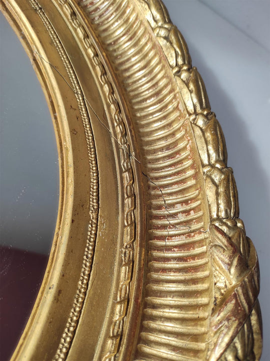 Antiguo espejo ovalado francés madera dorada s. XIX (80*70 cm)