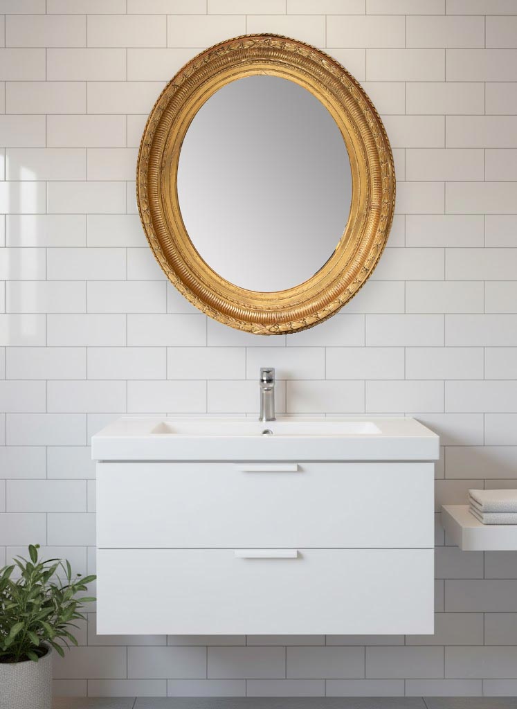 Antiguo espejo ovalado francés madera dorada s. XIX (80*70 cm)