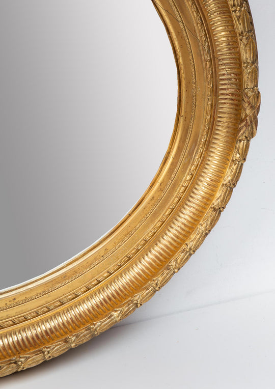 Antiguo espejo ovalado francés madera dorada s. XIX (80*70 cm)