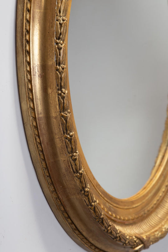 Antiguo espejo ovalado francés madera dorada s. XIX (80*70 cm)
