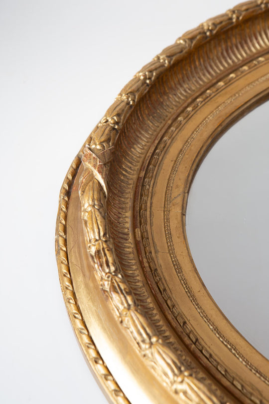 Antiguo espejo ovalado francés madera dorada s. XIX (80*70 cm)