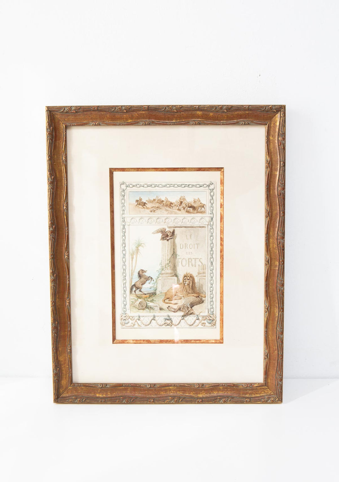 Acuarela original François Fortuné Ferogio (1805-1888). Alegoría "Le Droit des Forts"